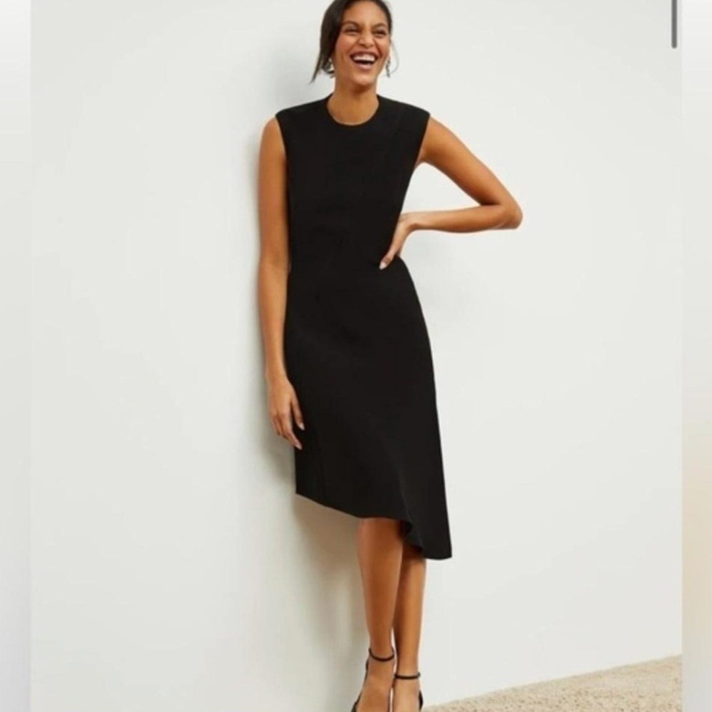 M.M.LaFleur Dress Lara 8 Black Asymmetrical Handkerchief Hem Sleeveless Shift